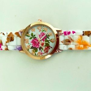 New multi colored floral watch with silicone band